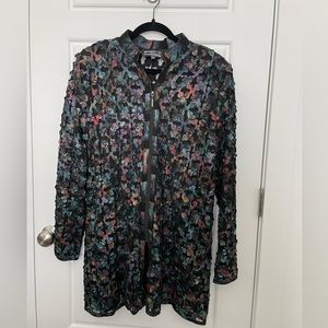Wil Stiles lamb skin leather floral cutout leather kimono with zipper